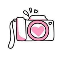 Vector element camera for Valentines Day. Hand-drawn love symbols in a linear style. Isolated on a white background.