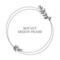 Geometric flower wreath with leaves and branches. Botany round frame isolated on white background. For wedding invitations, postcards, posters, labels of cosmetics and perfumes. vector