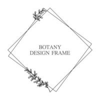 Geometric flower wreath with leaves and branches. Botany round frame isolated on white background. For wedding invitations, postcards, posters, labels of cosmetics and perfumes. vector