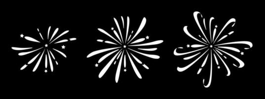 Fireworks are white on a black background. A set of festive fireworks. Vector