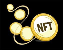 NFT Non-fungible token on golden coin icon. Flat vector illustration.