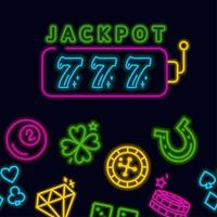 Neon casino banner.  The inscription is a jackpot sign. Neon-style templates. Vector illustration