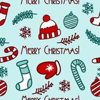 Christmas pattern with a hat, a sock and a candy cane. The concept of Christmas and New Year. vector