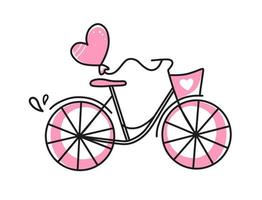 Vector element bike for Valentines Day. Hand-drawn love symbols in a linear style. Isolated on a white background.