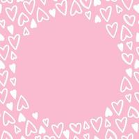 Seamless pattern frame of white hearts on pink background. Use on Valentines Day on textiles, wrapping paper, backgrounds, souvenirs. Vector illustration