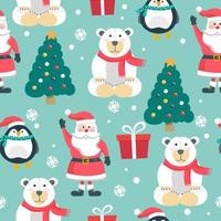 patrón de navidad con un árbol de navidad con regalos de un ciervo y un muñeco de nieve. el concepto de navidad y año nuevo. ilustración vectorial en un estilo plano. vector