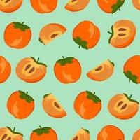 Persimmon pattern vector illustration isolated on a green background. A concept for stickers, posters, postcards, websites