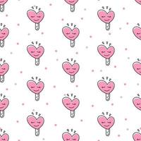 Seamless pattern of ice cream and hearts on a white background. Use on Valentines Day on textiles, wrapping paper, backgrounds, souvenirs. Vector illustration