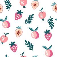 Fruit seamless pattern. Strawberry. Delicious sweet food. Perfect for printing, menus and restaurants, textiles, wrapping paper.  Hand drawn vector illustration