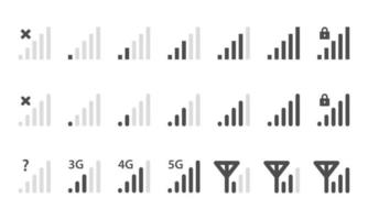 conjunto de iconos de señal celular. adecuado para la barra de señal del teléfono inteligente del elemento de diseño y el indicador de intensidad de la señal celular. vector