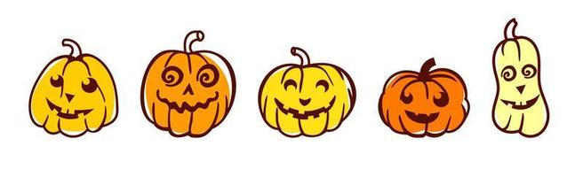 Pumpkin set of 5 pieces. Halloween. Vector illustration in a flat style.