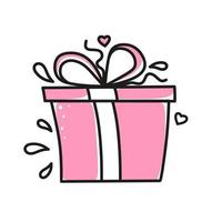 Vector element gift box for Valentines Day. Hand-drawn love symbols in a linear style. Isolated on a white background.