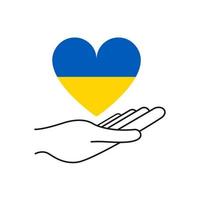 Save Ukraine. Hand holding a heart in blue and yellow tones. vector