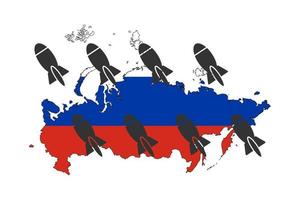 Stop Russian aggressors. Russia map with a rockets. vector