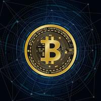 Golden bitcoin digital currency symbols, futuristic digital money, vector