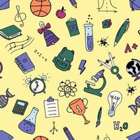 Vector Hand Drawn Doodle Cartoon Set Of School Objects And Symbols. Seamless Pattern