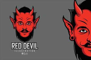 ilustración de la cabeza del diablo rojo con un fondo gris.eps vector