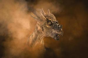 Stygimoloch Dinosaur on smoke background photo