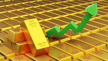 3d render of gold brick gold bar with graph Financial concept photo