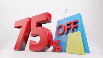 75  percent symbol with shopping bag , 3D render isolated background photo