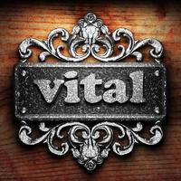 vital word of iron on wooden background photo