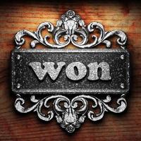 won word of iron on wooden background photo