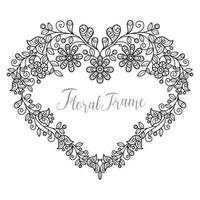 Heart flower frame hand drawn for adult coloring book vector