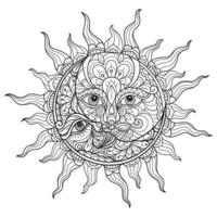 Sun and moon hand drawn for adult coloring book