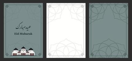 Eid Mubarak Greeting Card with Three Pages, Front, Content and Back vector