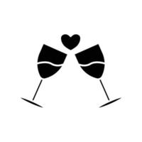 heart wine icon. glass, heart. glyph style. silhouette. Suitable for love icon. simple design editable. Design template vector