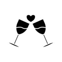 heart wine icon. glass, heart. glyph style. silhouette. Suitable for love icon. simple design editable. Design template vector