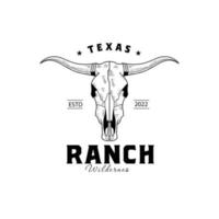 Vintage Cow Bull Texas Longhorn Logo Retro Design Country Western Bull Cattle vector