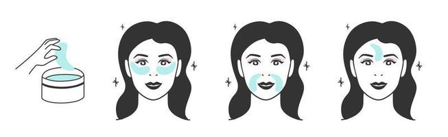 Patches for the face options and the order of use. A set of vector illustrations.