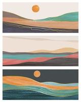 Abstract mountain landscape poster. Geometric landscape background with mountain, wave,moon, sun. vector illustration