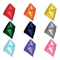 Hand drawn crystals set. Geometric gems diamonds vector illustrations collection. Colorful shard of glass. For geology, jewelry store, decoration, game, web.