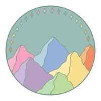 Vector illustration of mountain. Colorful hand drawn outline icon in circle frame.