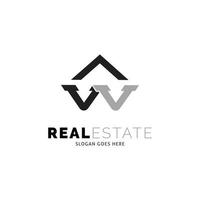 letra inicial wv real estate o techo casa icono vector logo plantilla ilustración diseño