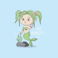 Cute mermaid illustration in cartoon style vector