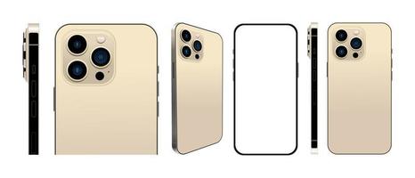 Realistic set of smartphone gold color layouts isolated on a white background. Vector illustration