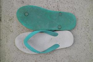 a pair of green and white sandals photo