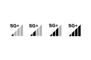 conjunto de indicadores de intensidad de la señal, icono de estado de la barra del teléfono móvil. sin símbolo de señal, señal de nivel de conexión de red 4g y 5g aislada en blanco. ilustración vectorial para web, aplicación, interfaz de diseño. vector