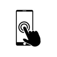 icono de teléfono inteligente de pantalla táctil de mano. haga clic en el teléfono inteligente. icono de vectores