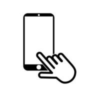 Hand touch screen smartphone icon. Click on the smartphone. Vector icon