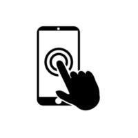 Hand touch screen smartphone icon. Click on the smartphone. Vector icon