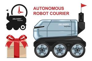 autonomous robot courier delivery realistic cartoon isolated vector