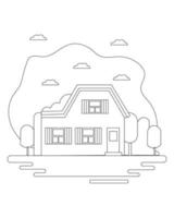 Easy Simple house Coloring page. modern House line art design. line art vector