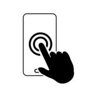 Hand touch screen smartphone icon. Click on the smartphone. Vector icon