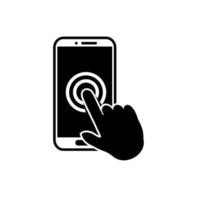 Hand touch screen smartphone icon. Click on the smartphone. Vector icon