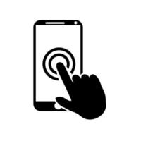 Hand touch screen smartphone icon. Click on the smartphone. Vector icon