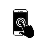 Hand touch screen smartphone icon. Click on the smartphone. Vector icon